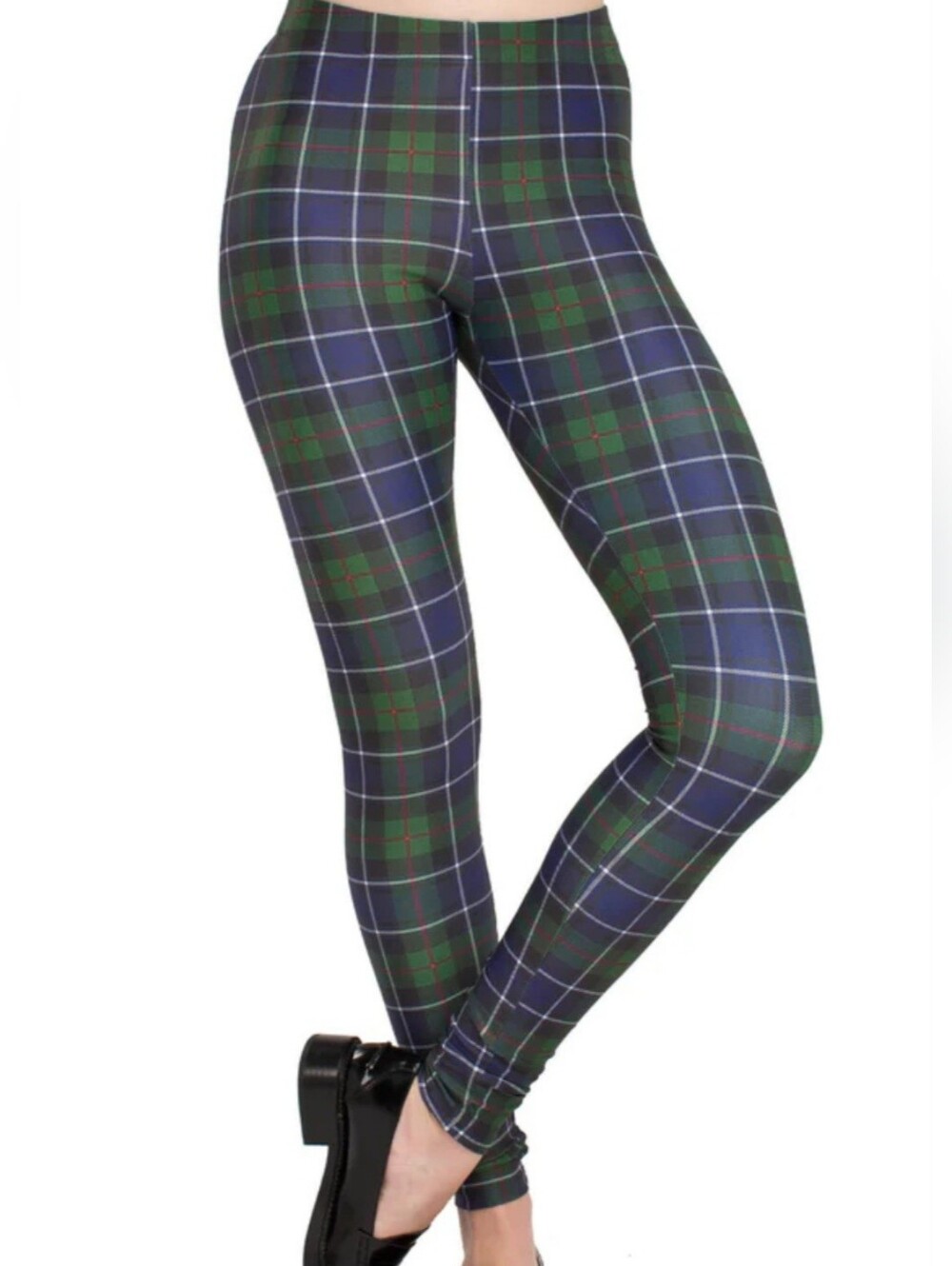 Poprageous Blue & Green Great Scott Leggings Size XL, Punk, Plaid, Tartan - Picture 2 of 8